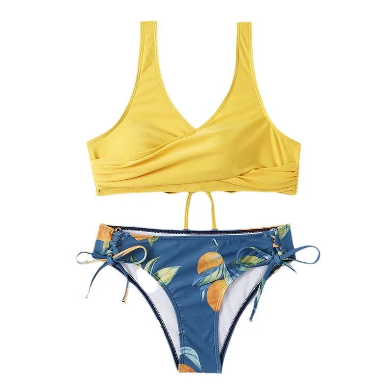 Alluring Bikini Sculpting Padded Backless Bikini Tieside Adjustable Halterneck Bikini Ruffled Beachwear Seamless Swimwear