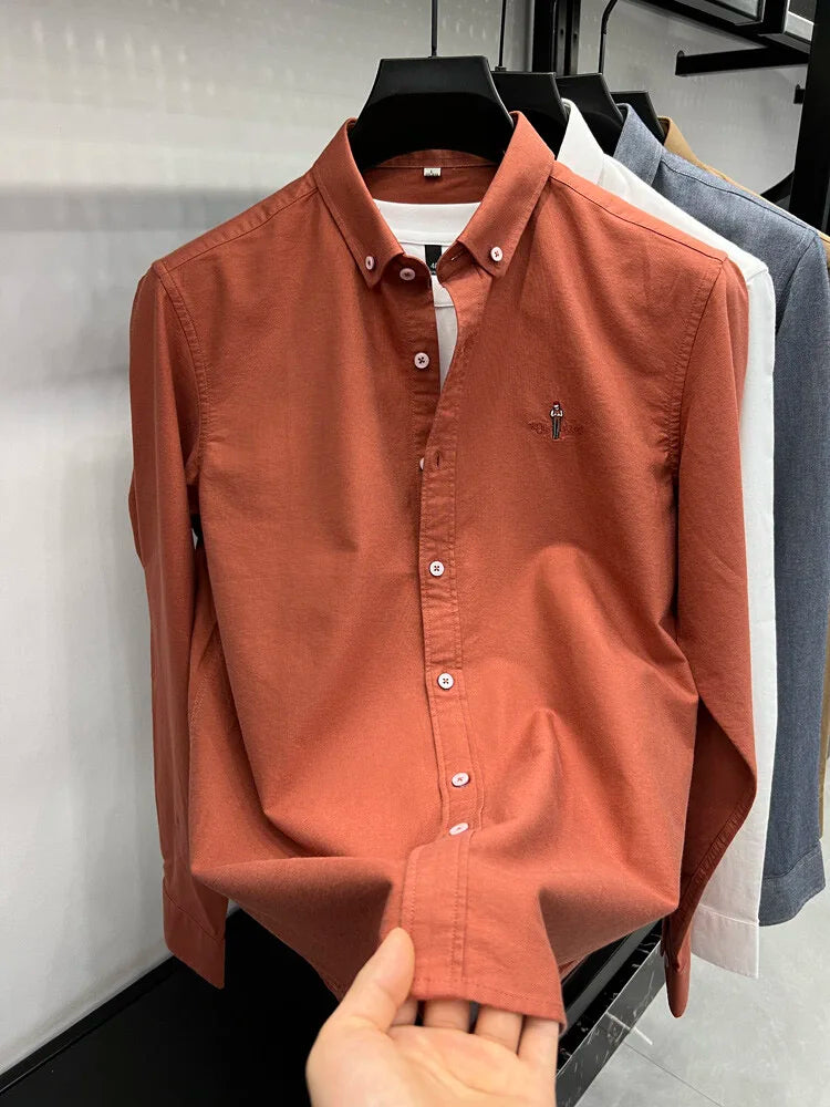 Luxury brand golf embroidered men's long sleeved shirt made 100% pure cotton comfortable and casual 2024 autumn new men's top