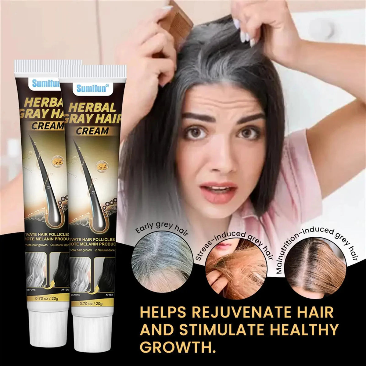 Herbal Anti-grey Hair Treatment Serum Cream White To Black Permanent Repair Natural Color Nourish Scalp Hair Care Products