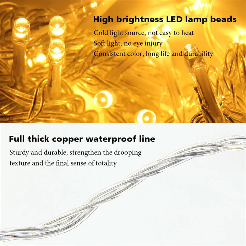 Outdoor LED String Lights Garland 2M 10M Waterproof Fairy Light Festoon Lamp Wedding Party Holiday Gardening Decoration Light