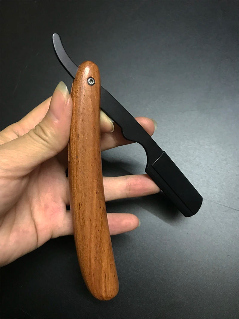 wooden trimmer manual shaver professional straight edge stainless steel sharp barber razor folding shaving blade shave beard cut