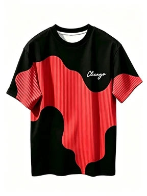 European and American Men's Summer Simple Letter Splicing Print Comfortable and Breathable Round Neck T-shirt Outdoor Casual Top