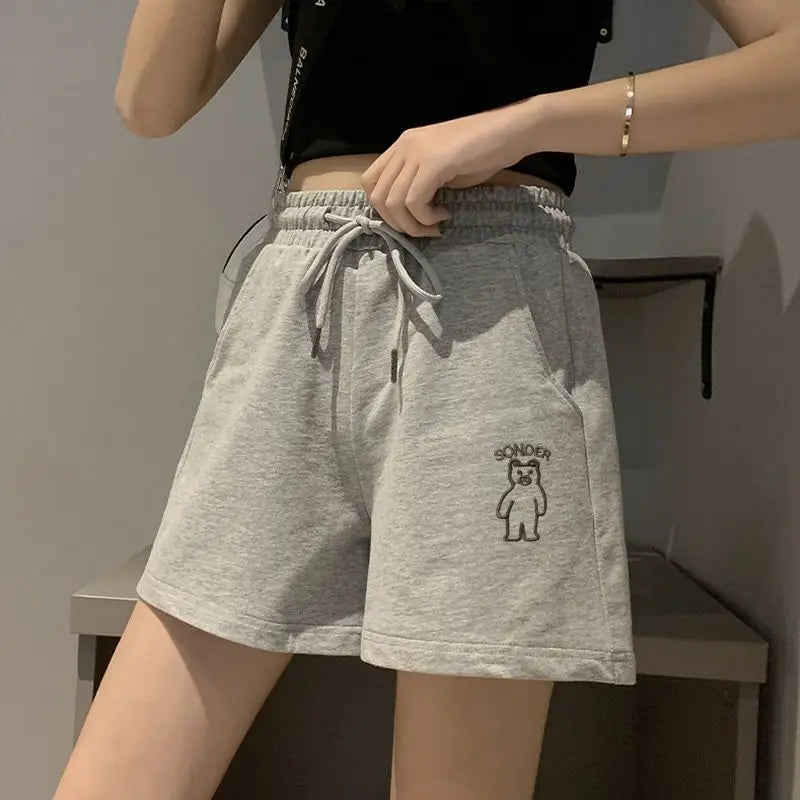 Drawstring Loose Soild Short Pant For Women Clothes Patchwork Fashion Ropa Mujer Streetwear Elasticity High Waist Casual Shorts