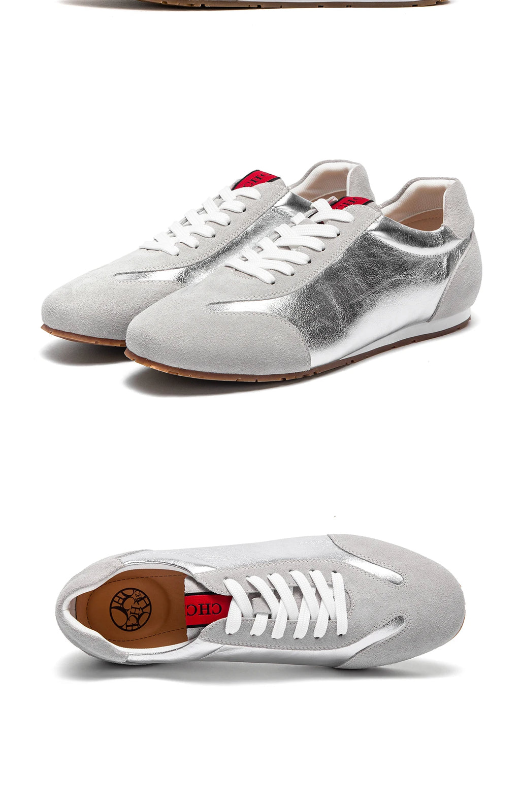 CHCH Women's Vulcanized Shoes 2025 Autumn New Silver Lace Lightweight Sports Shoes Outdoor Casual Shoes