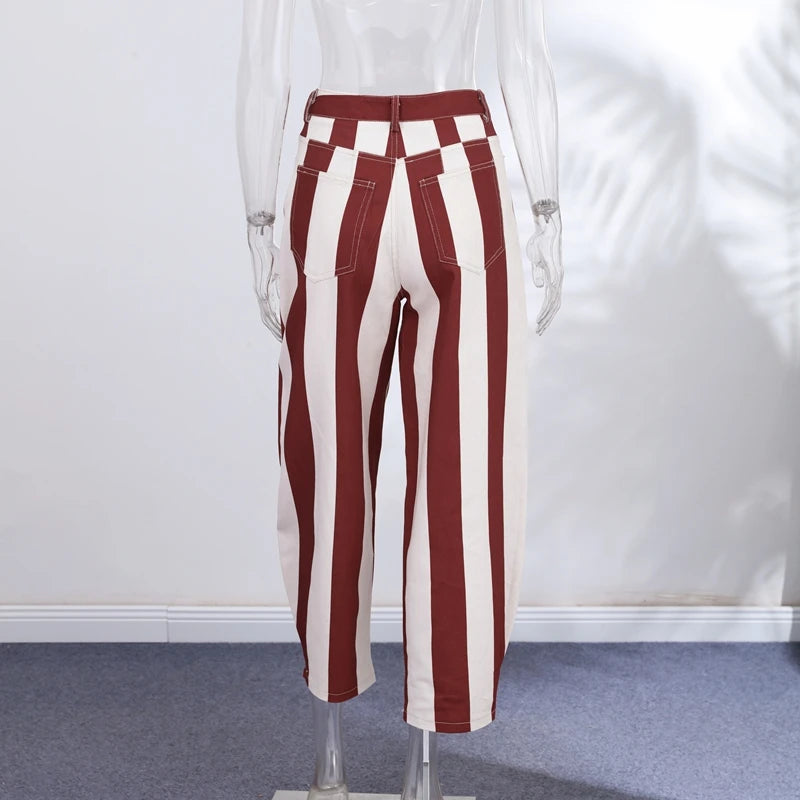 Casual Stripe Contrast Women's Pants Loose Zipper Button Pocket Wide Leg Female Pant 2026 Spring Summer Lady All-match Trousers
