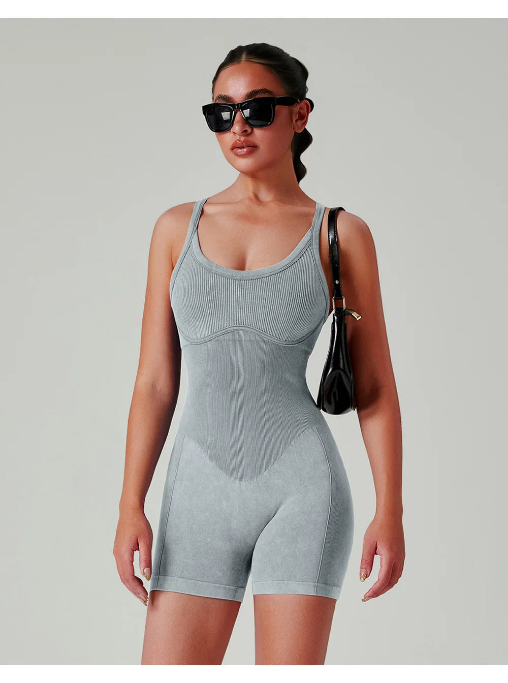 Seamless Shorts Gym Set Women Jumpsuit Yoga Set Water-washed 1pc Summer Workout Suit Bodysuit Fitness Push Up Short Sport Set