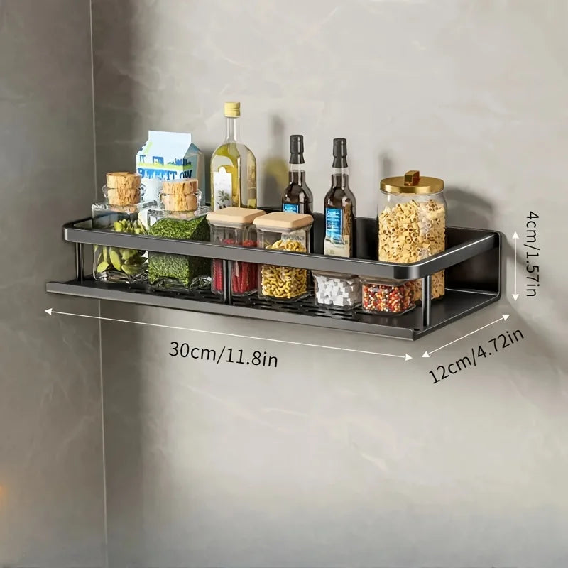 Multifunctional Aluminum Wall-Mounted Shelf Kitchen Spice Storage Rack Kitchen Supplies Storage Hooks Kitchen Accessories