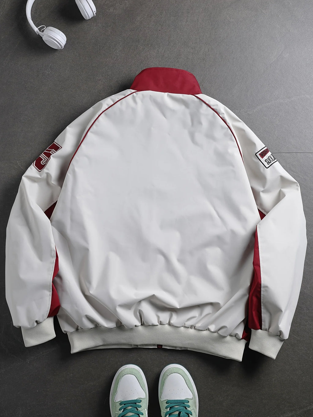 Men's American Street Retro Color Block Stand Collar Jacket Zip Up Loose Trendy Letter Print Fashion Casual Streetwear Coat