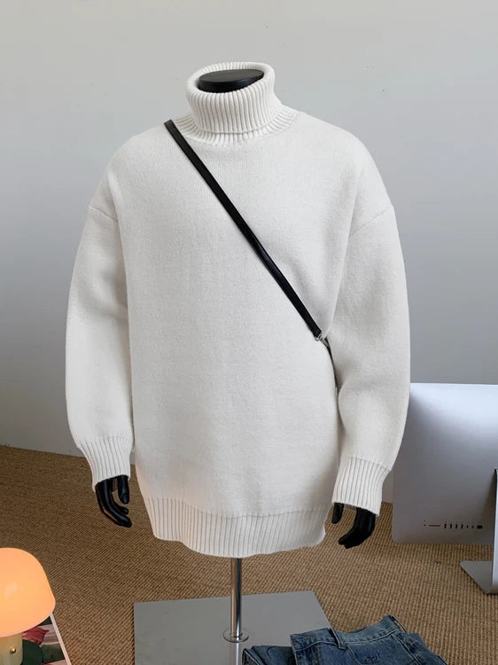 2026 New Autumn Men Turtle Neck Sweater Unisex Casual Loose Fit Trendy Knitted Top Pullovers Outwear Clothing Oversized M-3XL