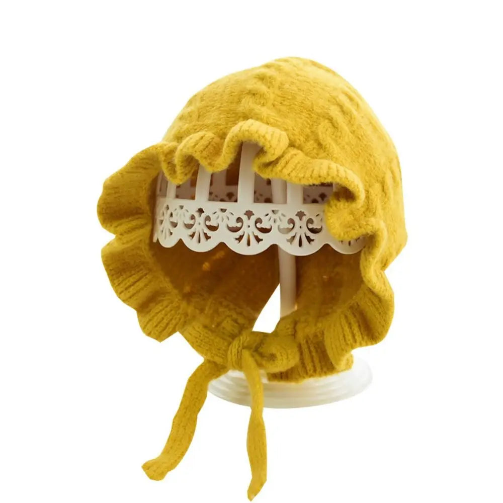 Infant Hat Winter Girl Baby Hooded Hat Autumn and Winter Ear Protection Warm Woolen Hat Lace Girls Knitted Hat 0-2Years