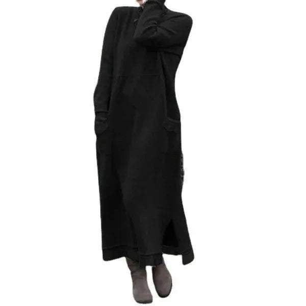 Women's Maxi Dress Autumn Winter Fashion New Style Elegant Loose Long Sleeve Hoodie Retro Casual Thick Warm Dresses For Women
