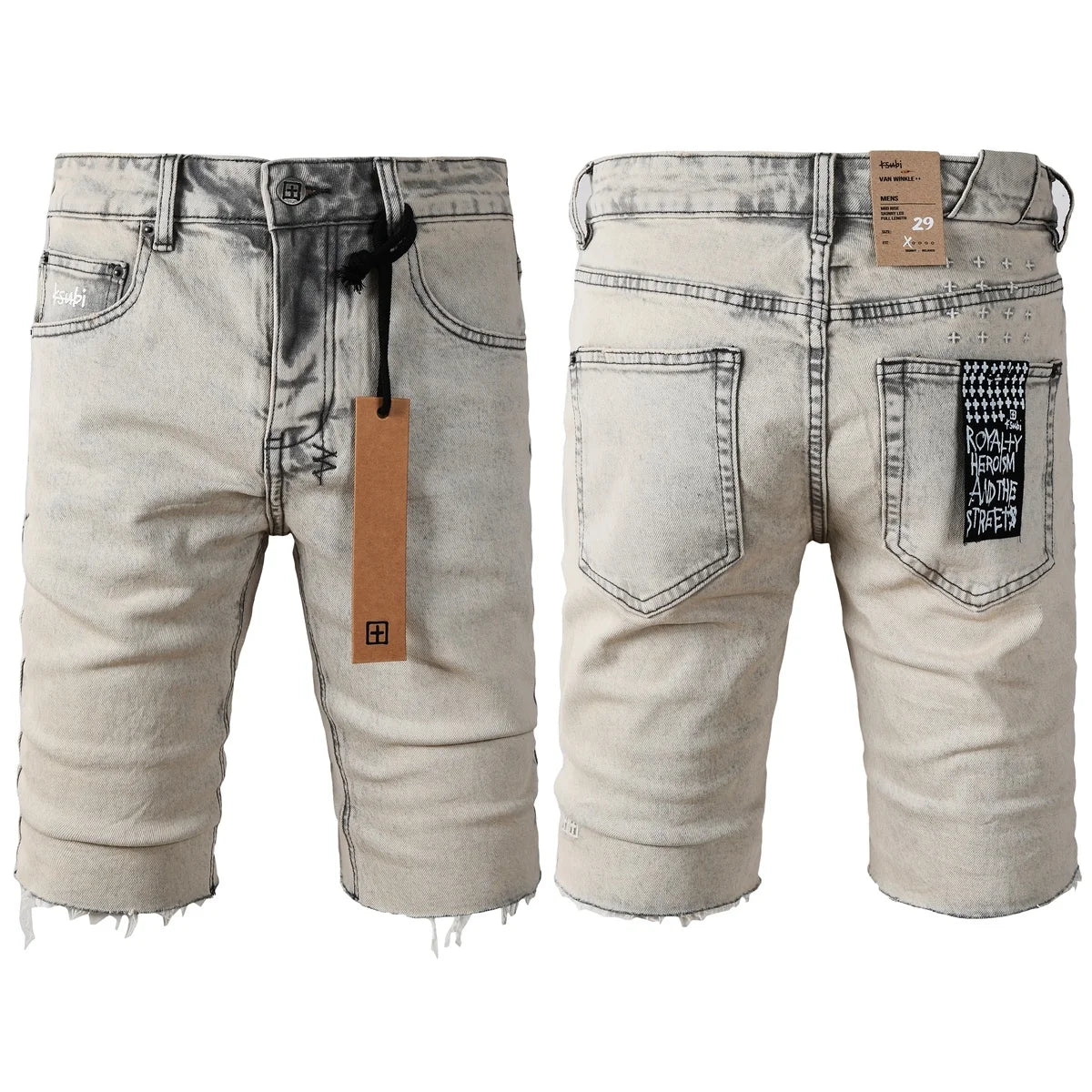 2026 Hot New Men's Blue Acid Washed Denim Shorts Distressed Ripped Embroidered Slim Fit Casual Shorts Streetwear Bottoms