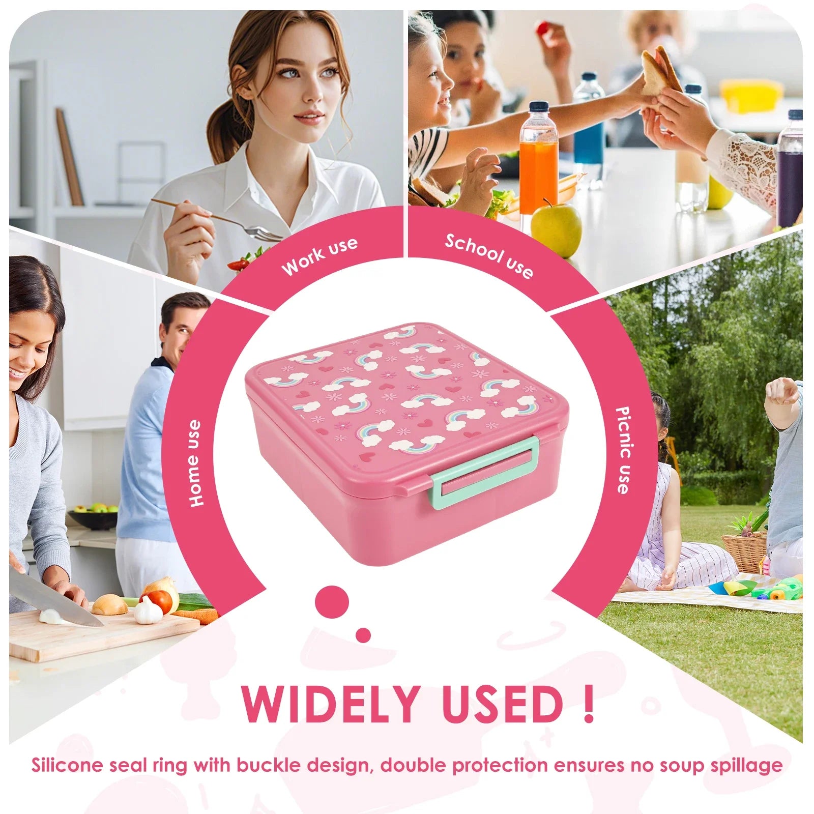 Adorable Kids Lunch Box Student Microwave Safe Travel Bento Box Food Container Portable Leak Proof Fruit Salad Bento Box 1700ml