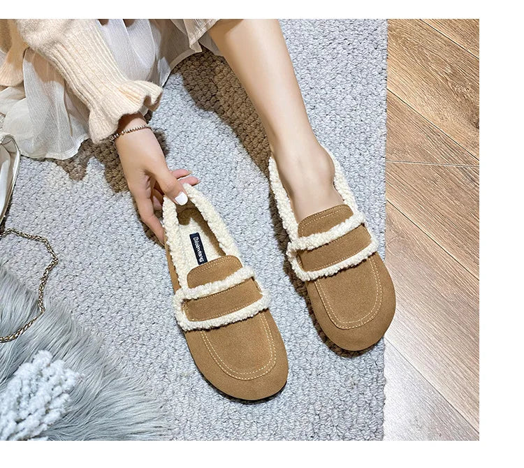 2026 Faux Suede Flats Women Lambswool Loafers Winter Warm Cotton Shoes Ladies Platform Fleeces Mocasines Female Sheep Fur Boots
