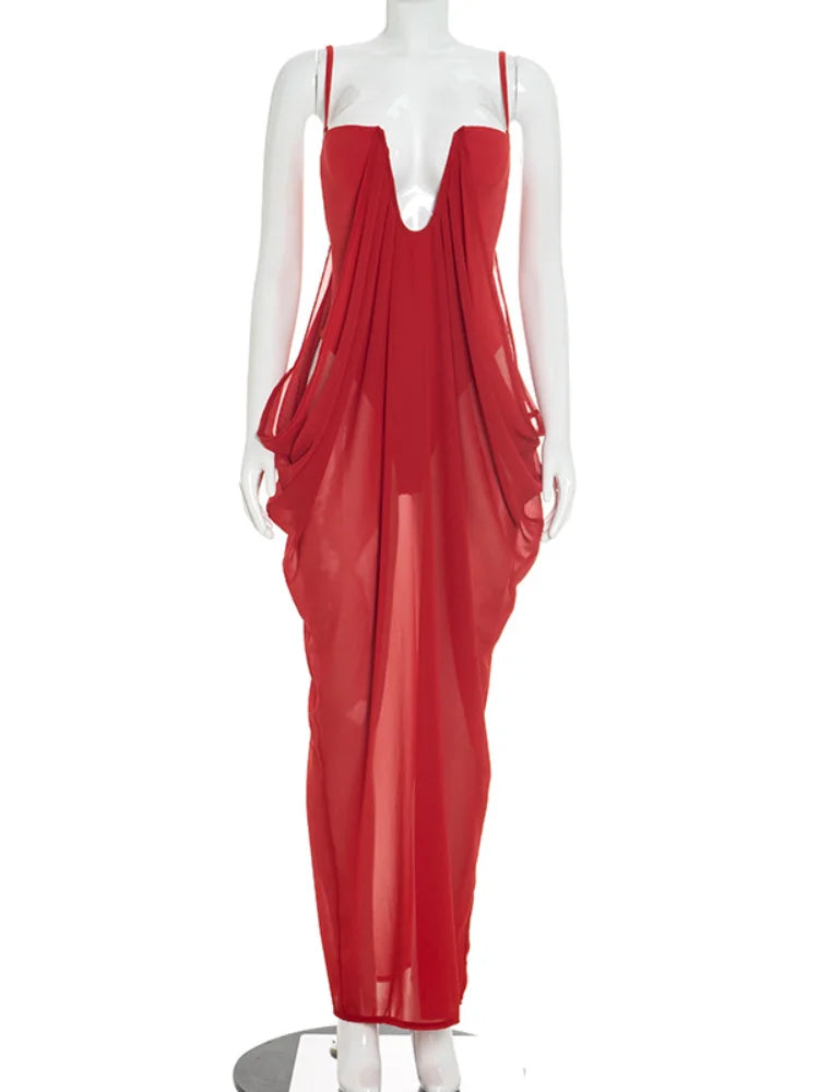 Vibrant Holiday Flowy Maxi Dress Deep U Chic Bohemian Chiffon Loose Fit Women Dresses Beach Vacation Summer Party Outfit
