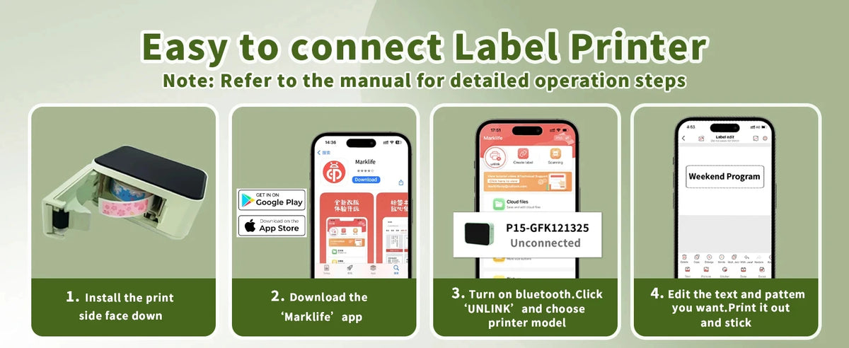 Marklife P15 Mini Label Printer Portable Thermal Printer Inkless Self-adhesive Paper Sticker Printing Machine Name Tag Labeller