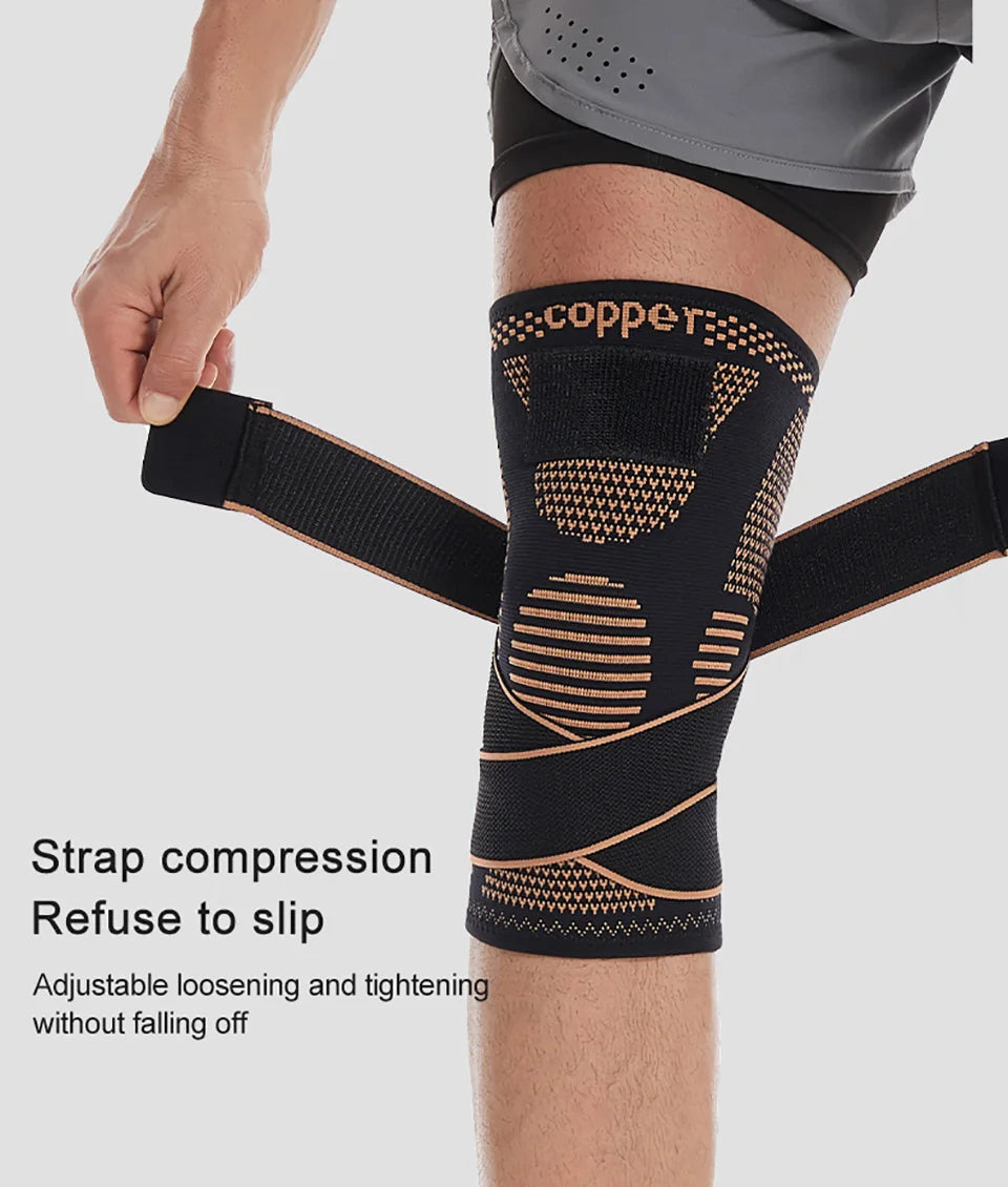 1Pcs Knee Support Knitted Nylon Copper Ion X-type Stable Patella Compression With Straps Ligament Strain  Knee Pads Men Women
