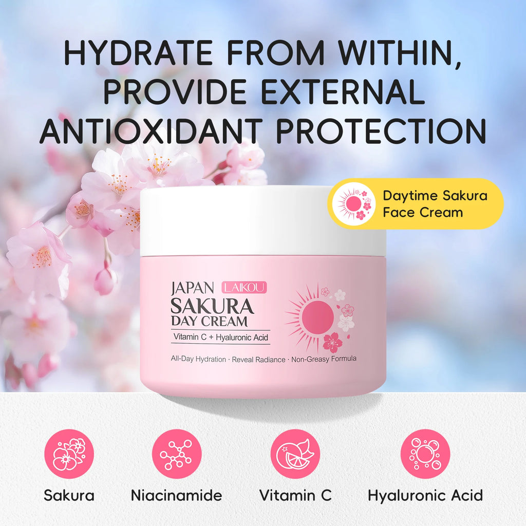 LAIKOU Japan Sakura Day & Night Cream Set 30g*2 Day Hydrating Night Repair Radiant Skin Care Kit