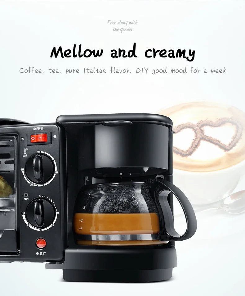 Multi Function 3in1 Breakfast Maker Electric Bread Roast Oven Steaming Coffee Pot Frying Fan In One Machine Kitchen Appliances