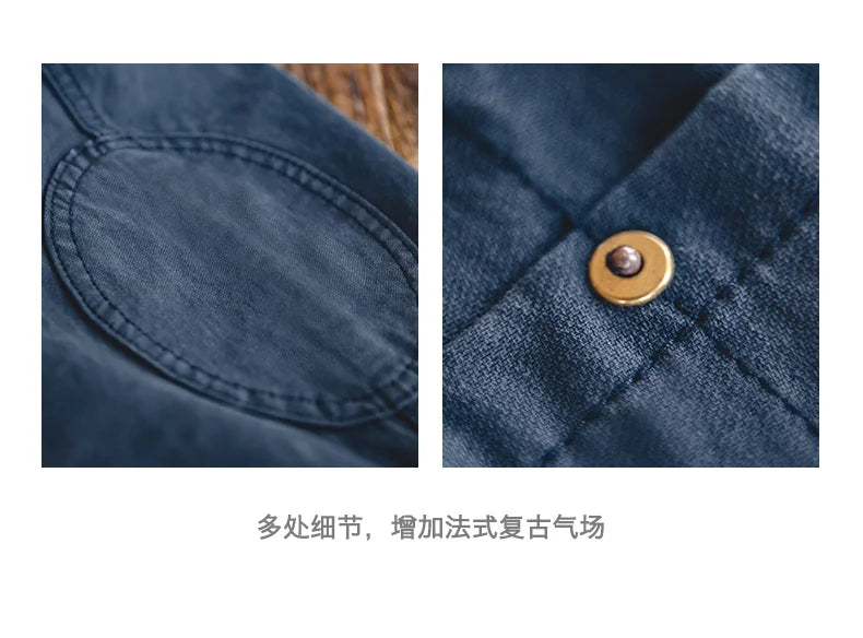 Maden Autumn Navy Blue Hunting Jacket for Men Turn-down Collar Asymmetrical Multipocket Cotton Casual Outerwear Coat Loose-fit