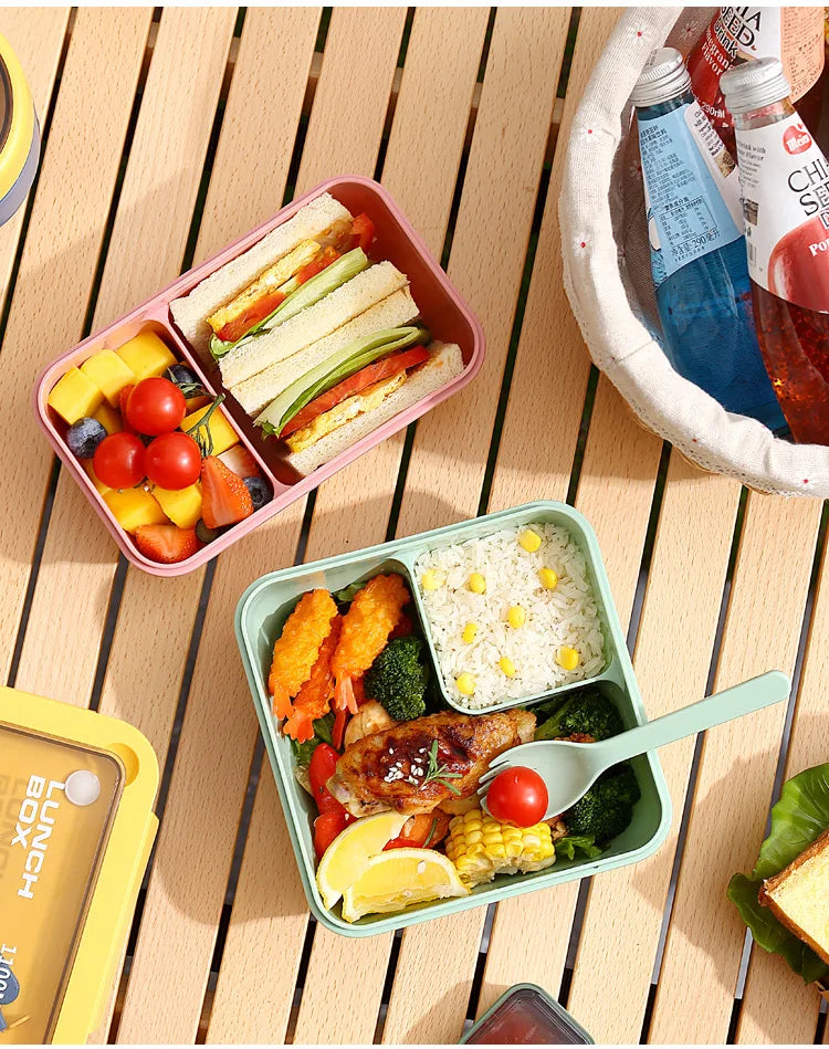 850ml/1100ml Lunch Box Microwave Portable Bento Boxes with Tableware for Kids School Leakproof 4 Grid Food Snack Containers