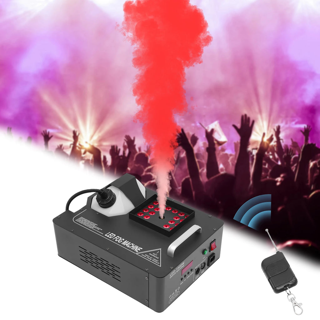 24led 1500w Column Smoke Generator 3-in-1 with Built-In Power Adapter 16.54*12.6*9.45 in Fog Smoke Machine with Remote Control Seven Light Colors 0.53 Gal Oil Tank for Wedding Haunted Houses Halloween Parties Christmas Clubs