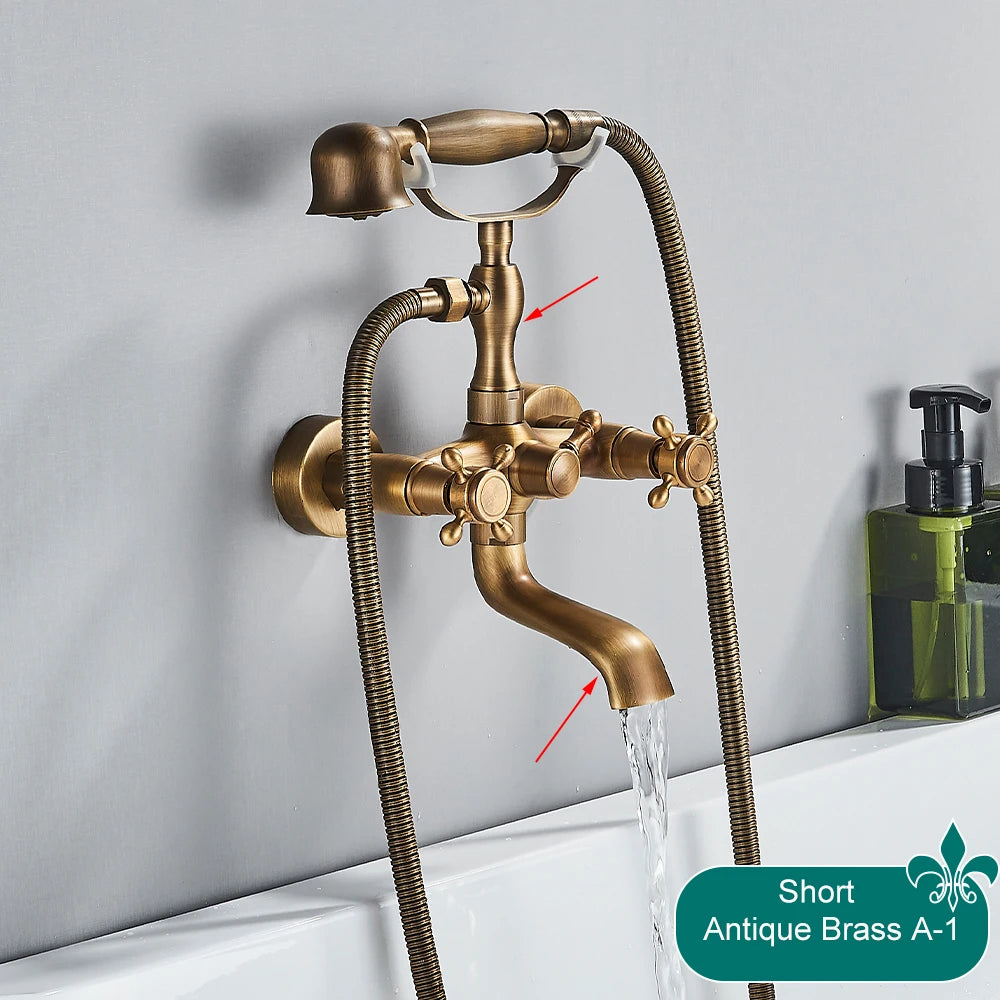 Telephone Style Golden Waterfall Bathtub Faucet Bathroom Brass Bath Faucets Waterfall Rotatb Spout Hot&Cold water Shower tap set
