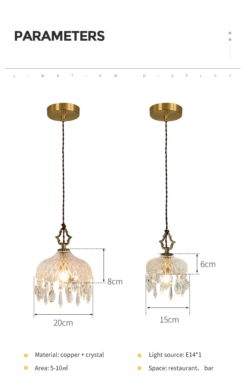 YEBMLP French Retro Glass Hanging Light Indoor LED Luxury Art Chandelier Bedroom Bar Restaurant Table Pendant Lamp With E14 Bulb