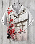 Hot sale Henry shirt 2025 summer men's casual short-sleeved T-shirt floral print top linen blend comfortable fabric XS-6XL size