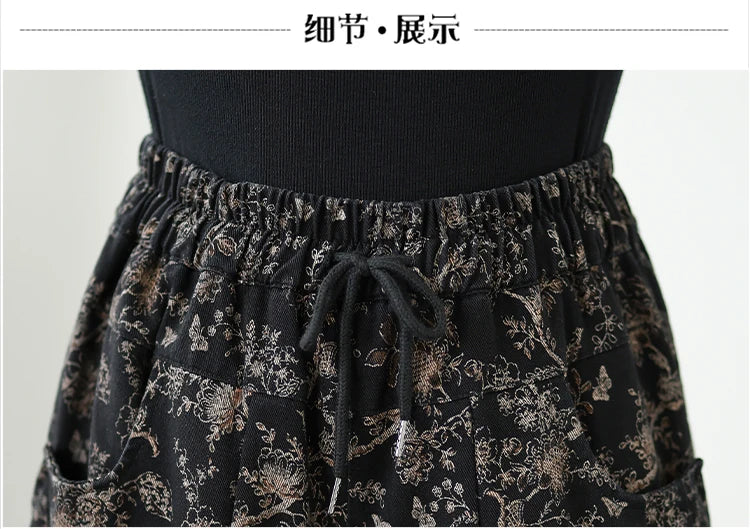 Denim Wide-leg Pants For Women 2025 Autumn New Style Printed Elastic Waist Loose Oversized Casual Denim Straight Pants