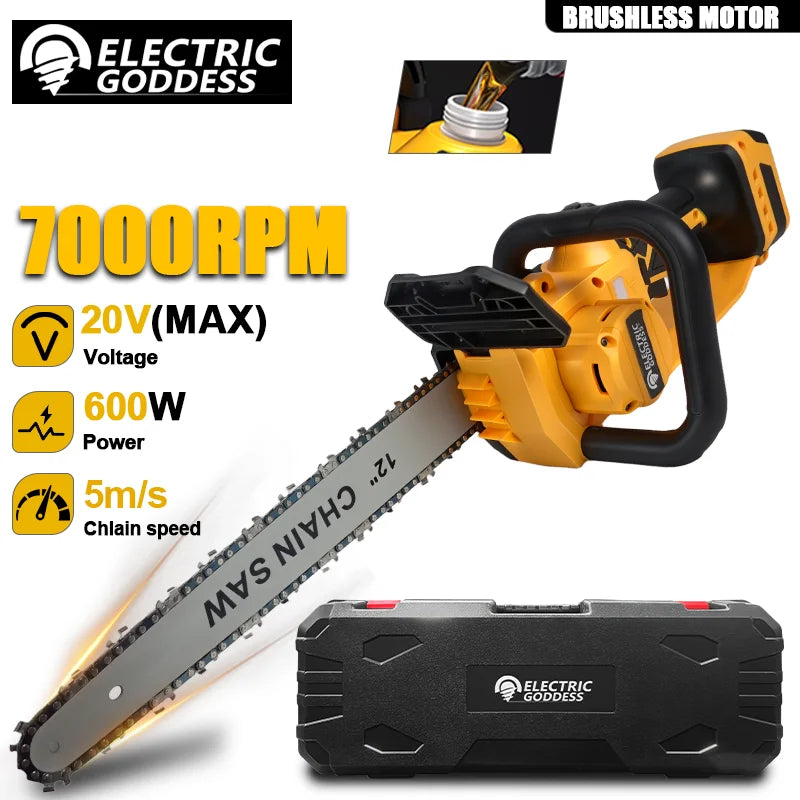 12-inch Two-hand Brushless Electric Chain Saw Automatic Lubrication System Portable Garden Logging Tool For Dewalt 20v Battery