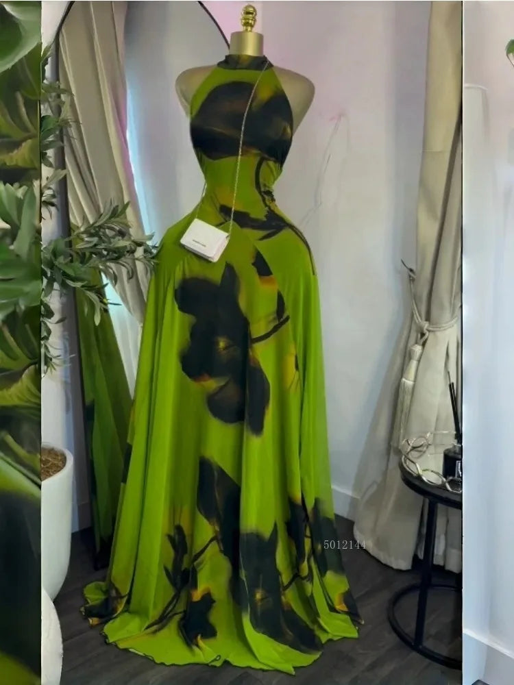 sexy Women Printed Sleeveless with Sashes Fit and Flare A-line Maxi Dress 2026 Streetwear Beach Holiday Long Dresses Vestido