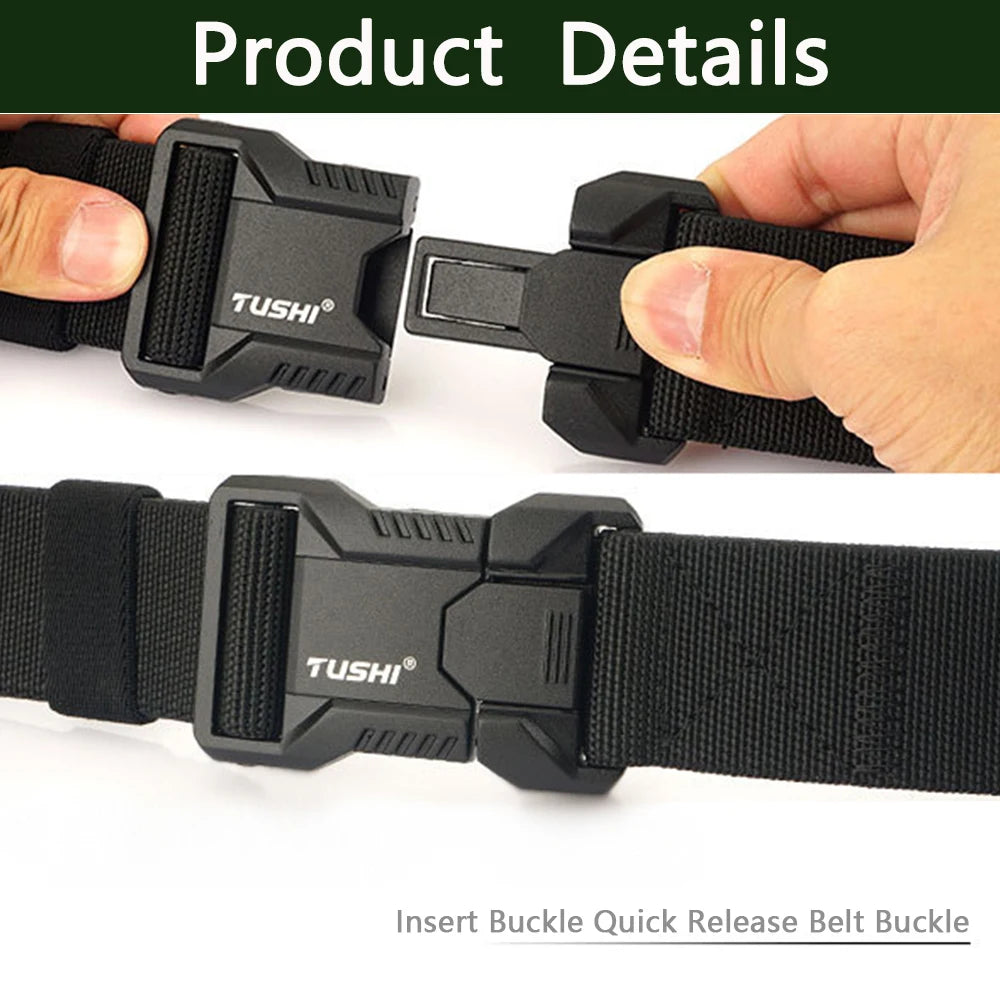 TUSHI Luxury Metal Quick Release Pluggable Buckle Belt For Men Durable Elastic Tactical Belts Cowboy Outdoor Stretch Work Belt