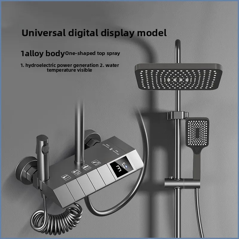 Luxury Shower System for Bathroom Wall Mount Smart Temperature Display Rainlfall Shower Faucet Set Piano Key 4 Ways Water Outlet