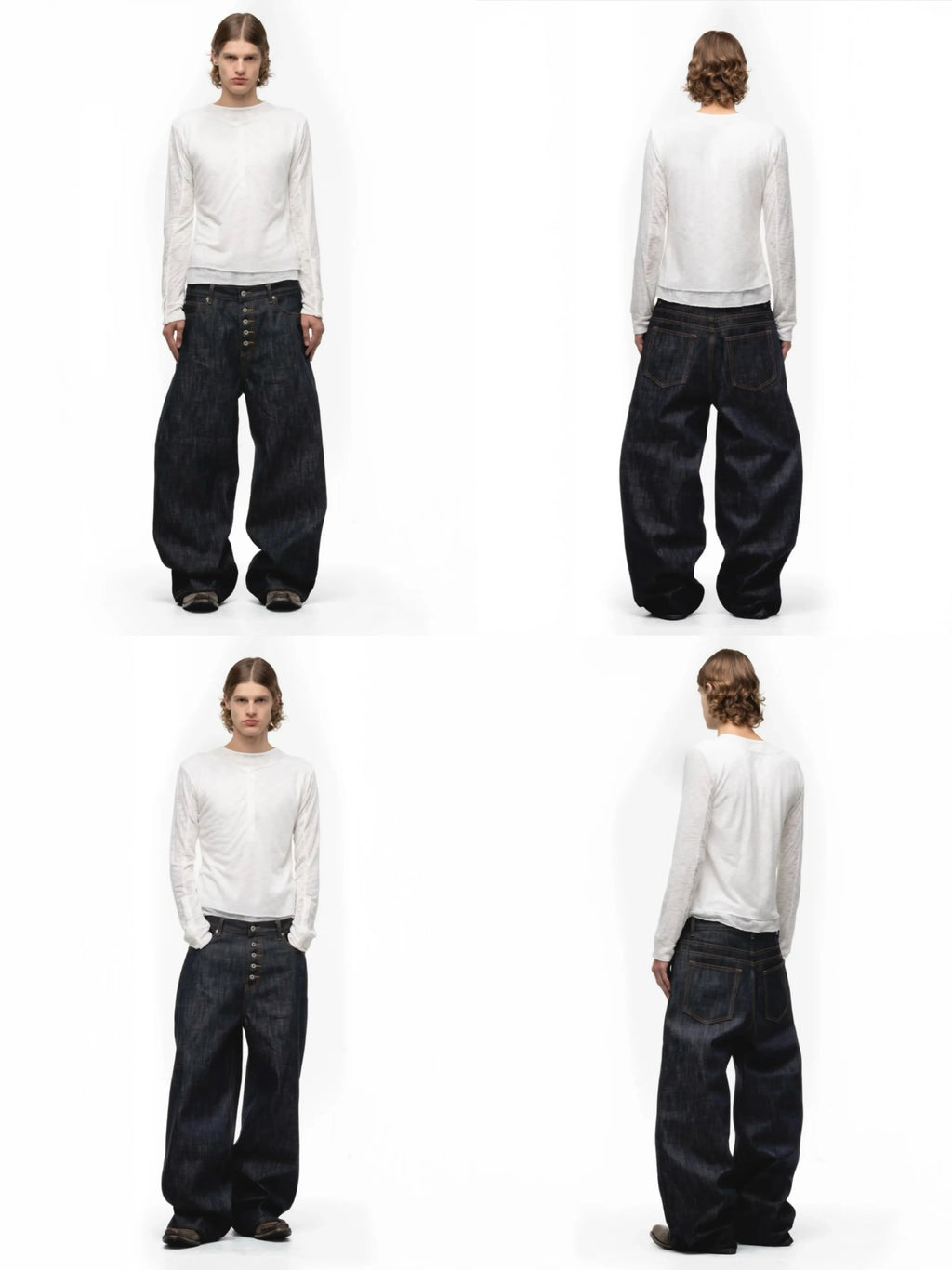 Japanese Raw Denim Loose Fit Jeans Classic Unwashed Cotton Workwear Baggy Trousers for Men