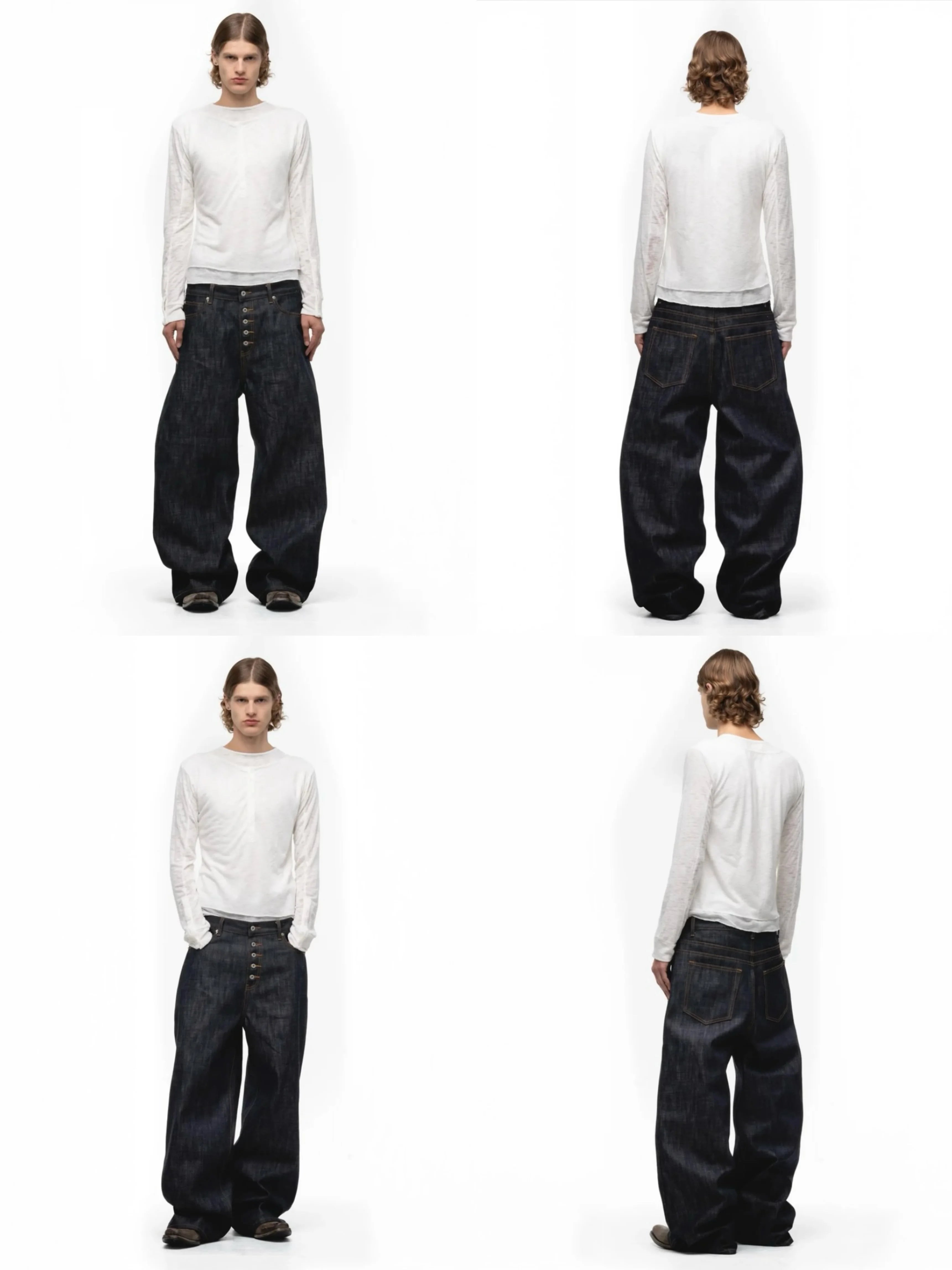 Japanese Raw Denim Loose Fit Jeans Classic Unwashed Cotton Workwear Baggy Trousers for Men