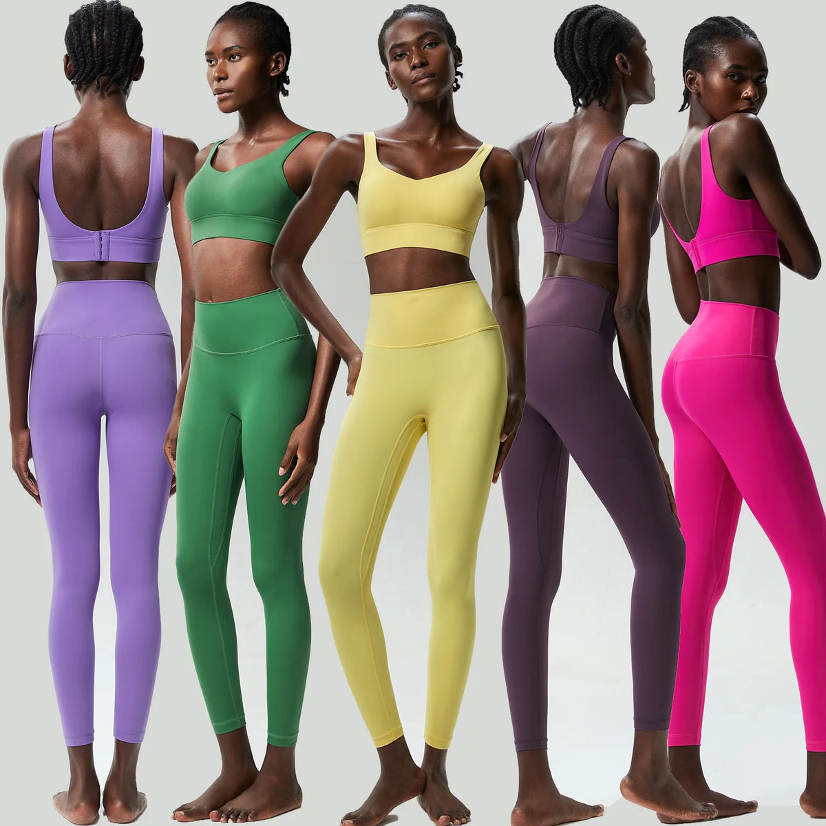 Two Pieces Fitness Yoga Set Women Solid Color Stretchy Soft Gym Suit Breathable Quick Dry Running Sportswear Workout Clothes