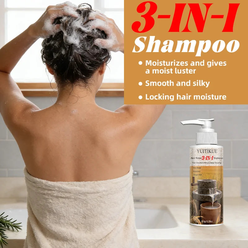 YUITIKUE Rice Water 3-in-1 Shampoo 150g - Deep Cleansing Shampoo for Smooth, Shiny & Healthy Hair