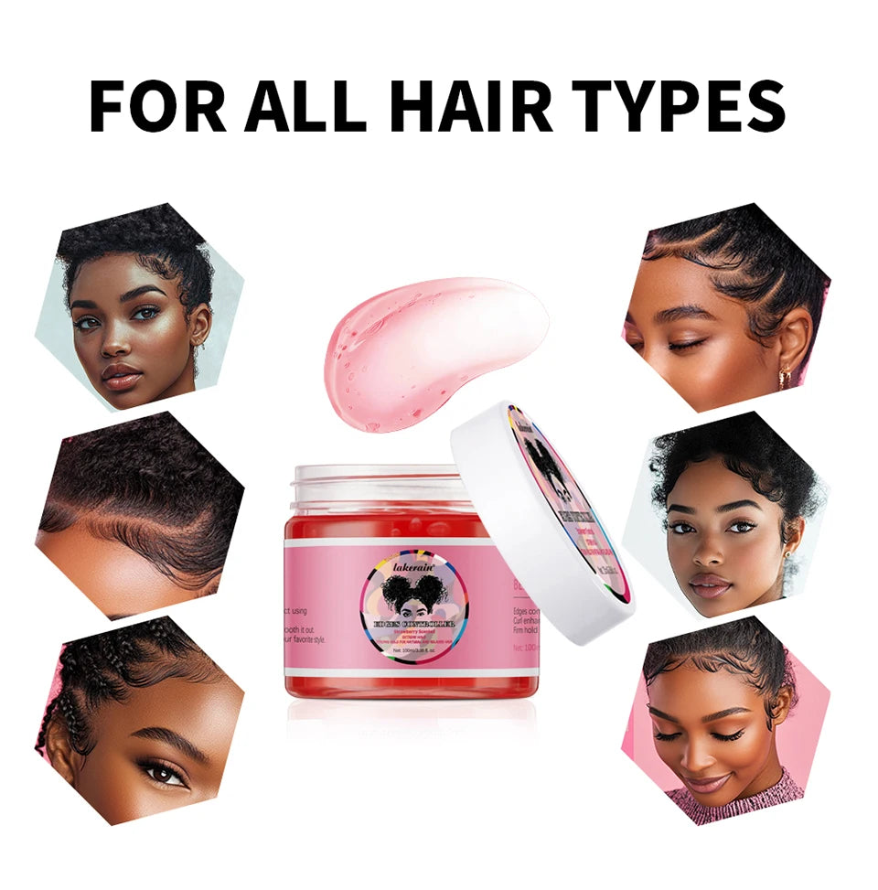 Lakerain Strong Styling Hair Gel Long Lasting Control Edge Gel Smoothes Nourishes Hair Curl Enhancement Strong Hold Hair Gel