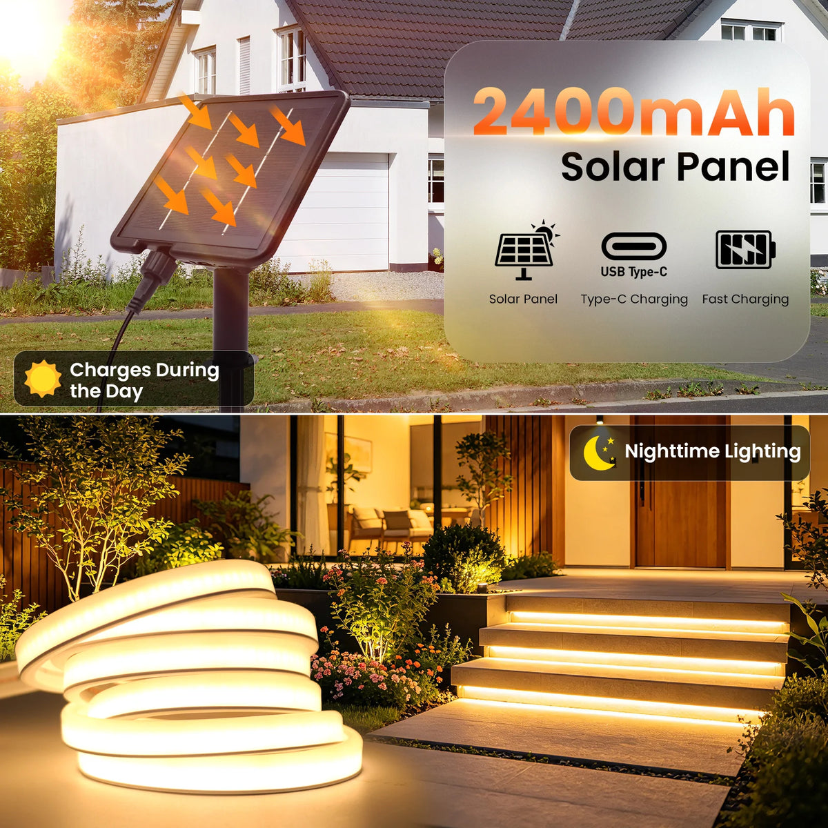 Waterproof Outdoor Solar COB LED Neon Light Strip 24V 320LEDs/m RA90 Linear Flexible Solar Lights for Yard Garden Decoration