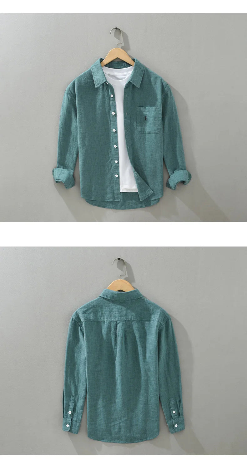 2402 Cotton Linen Solid Color Simple Basic Tops Men's Spring Fall Fashion Japan Style Harajuku Healthy Comfortable Casual Shirts