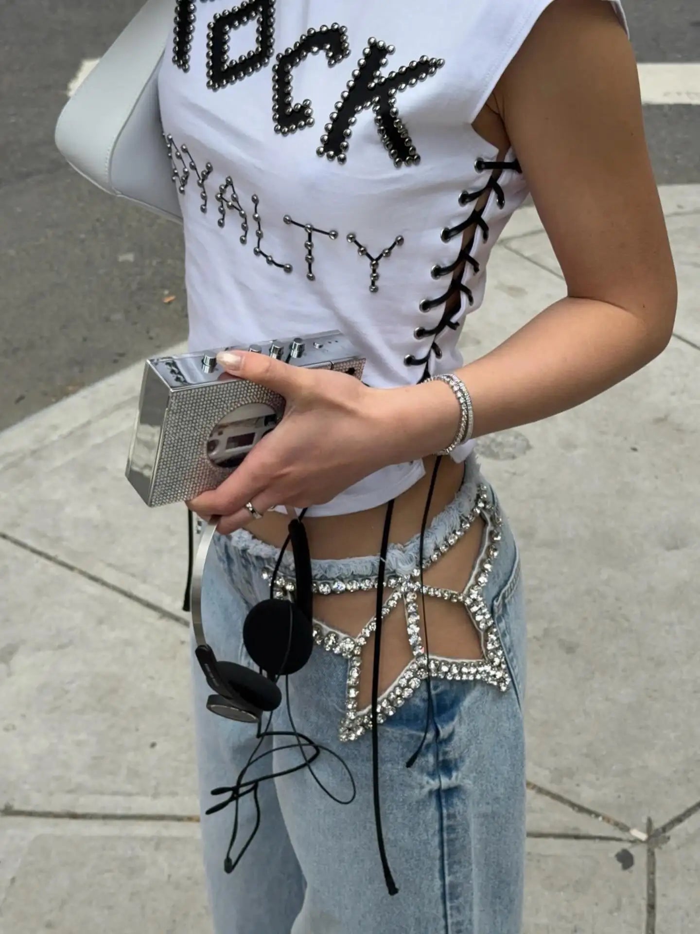 Y2k American Retro Star Ripped Jeans Women Two Hollow Out Denim Pants Casual Goth Streetwear Wide Leg High Waisted Baggy Jeans