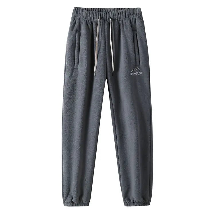 Fleece and Lambswool Men Sweatpants Winter Embroidery Thick Warm Double-sided Velvet Windproof Thermo Trousers Soft Harem Pants