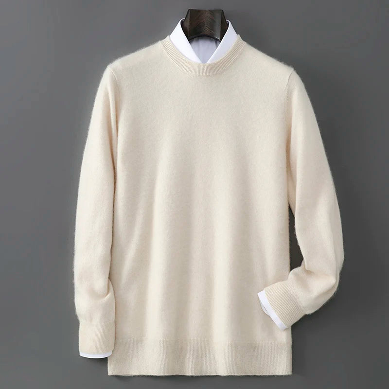 New Autumn And Winter Pure Wool Sweater Men's Round Neck Loose Thick Pullover Sweater Solid Color Cashmere Knitted Base Sweaters