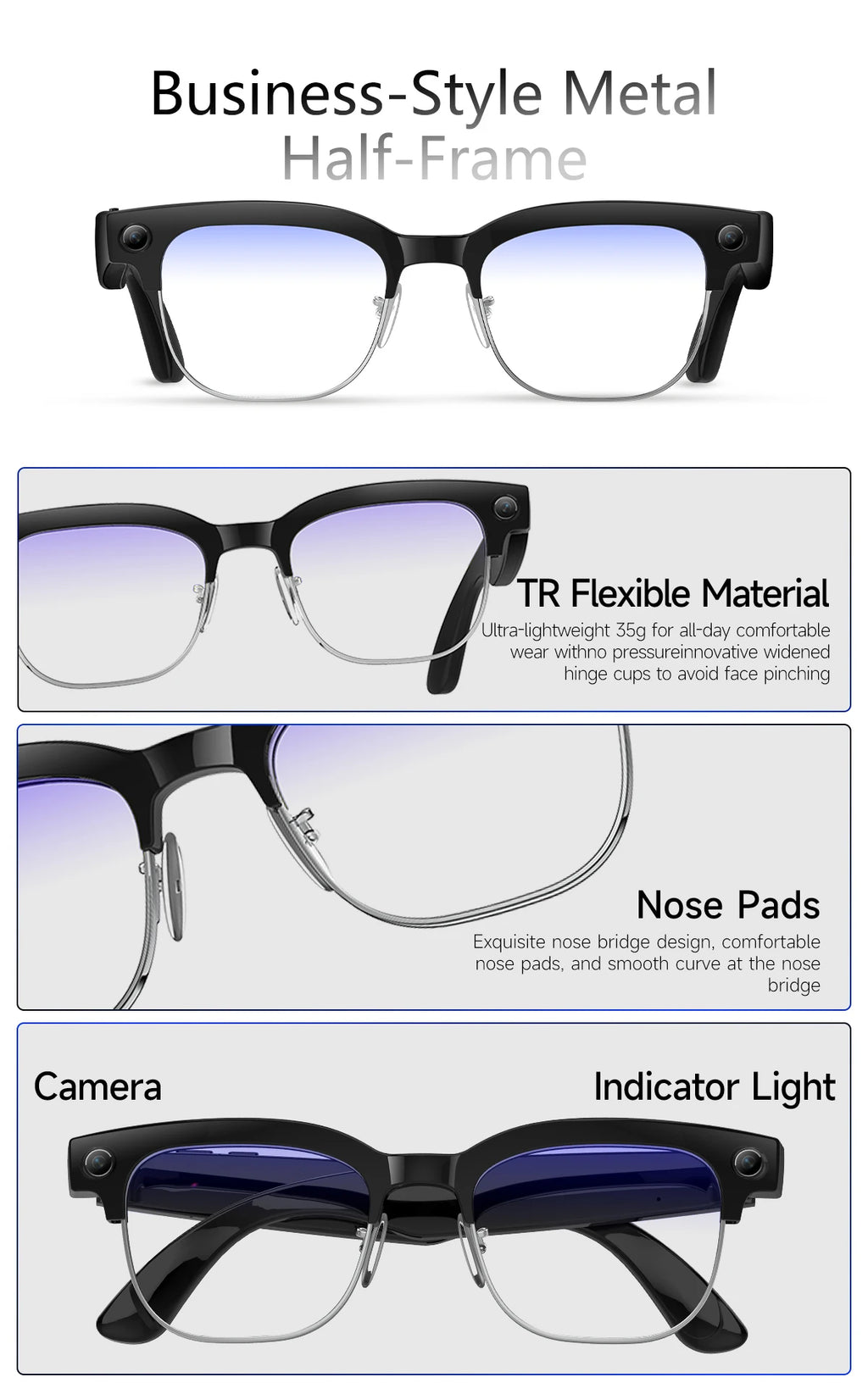 2026 New 4K HD 800W Pixel Dual-Camera Smart Glasses Men 1200P Video Recording AI Chat WIFI Transmission Translation Call Glasses