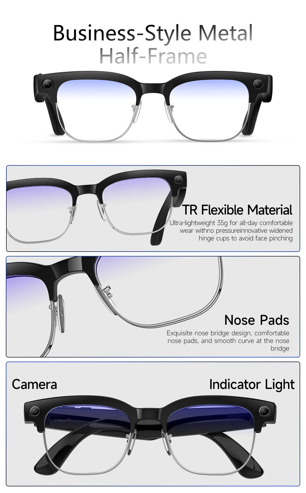 2026 New 4K HD 800W Pixel Dual-Camera Smart Glasses Men 1200P Video Recording AI Chat WIFI Transmission Translation Call Glasses