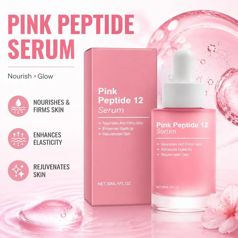 Pink Peptide12 Anti Aging Serum 30ml Firming Hydrating Face Essence,Reduces Fine Lines, Boosts Elasticity for Glowing Rejuvenate