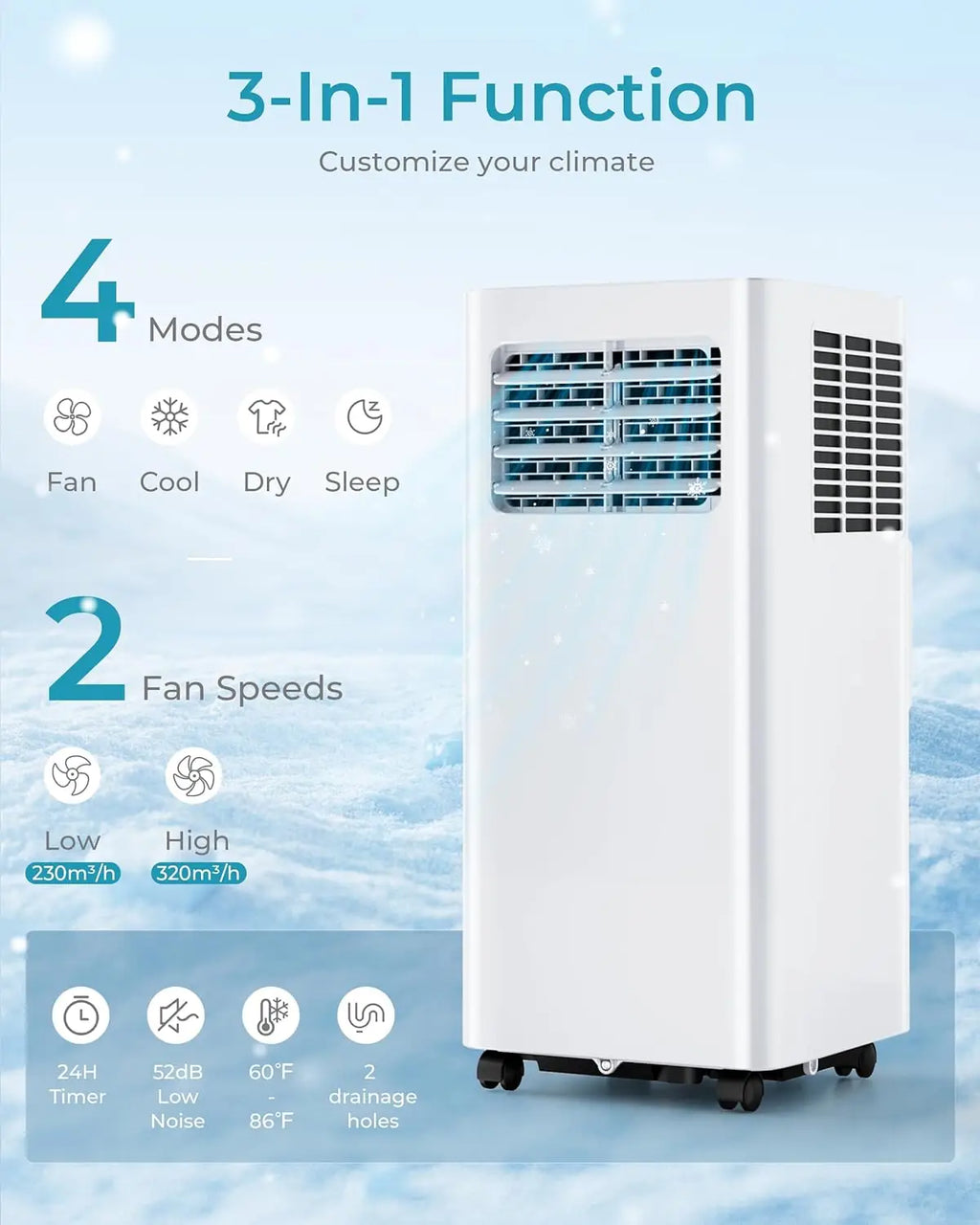 Portable Air Conditioners 12000 Btu 3 in 1 Portable Cooling AC with Dehumidifier Floor Air Conditioner for Home
