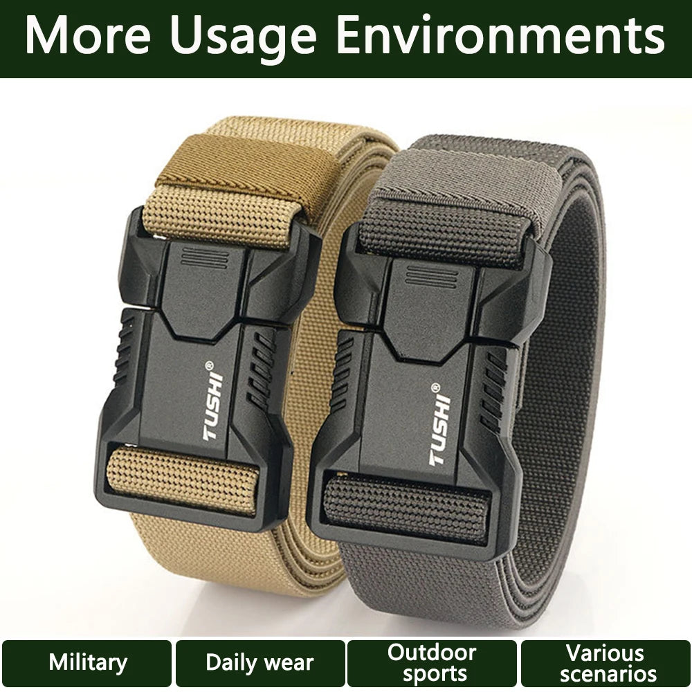 TUSHI Luxury Metal Quick Release Pluggable Buckle Belt For Men Durable Elastic Tactical Belts Cowboy Outdoor Stretch Work Belt