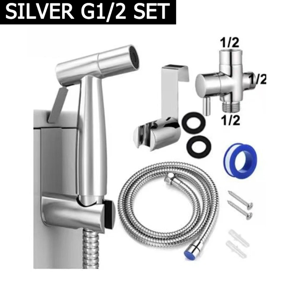 Handheld Bidet Toilet Sprayer Set Stainless Steel Bidet Faucet Wall Mounted Toilet Spray Gun Bathroom Shower Head Self Cleaning
